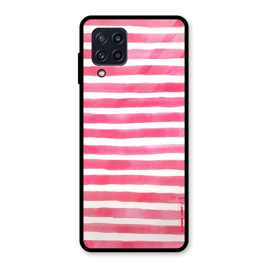 White And Pink Stripes Glass Back Case for Galaxy M32