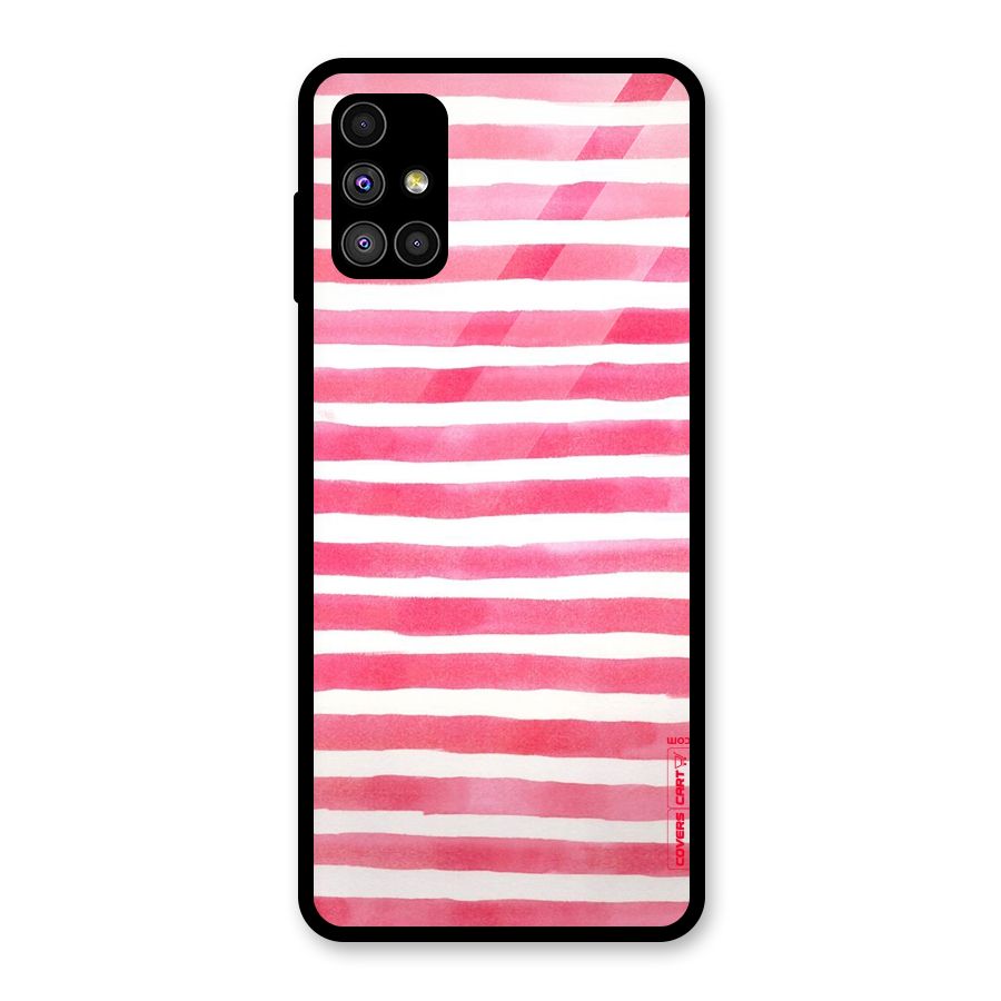 White And Pink Stripes Glass Back Case for Galaxy M51