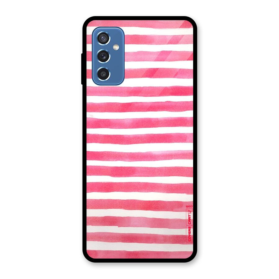 White And Pink Stripes Glass Back Case for Galaxy M52 5G