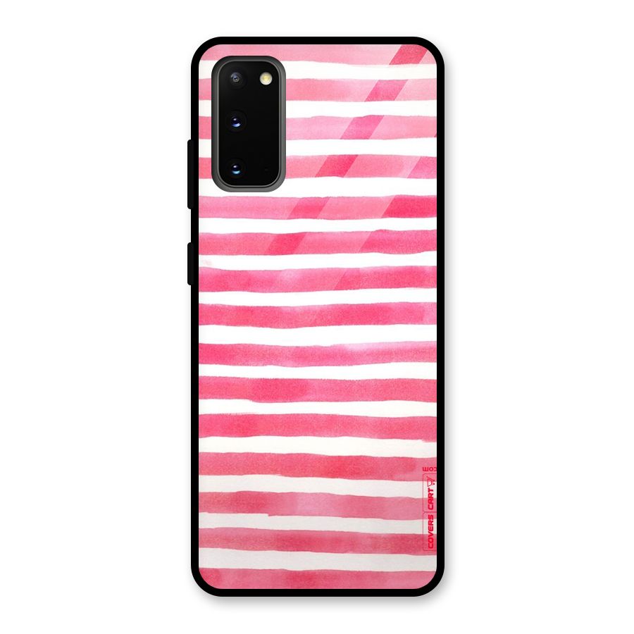 White And Pink Stripes Glass Back Case for Galaxy S20