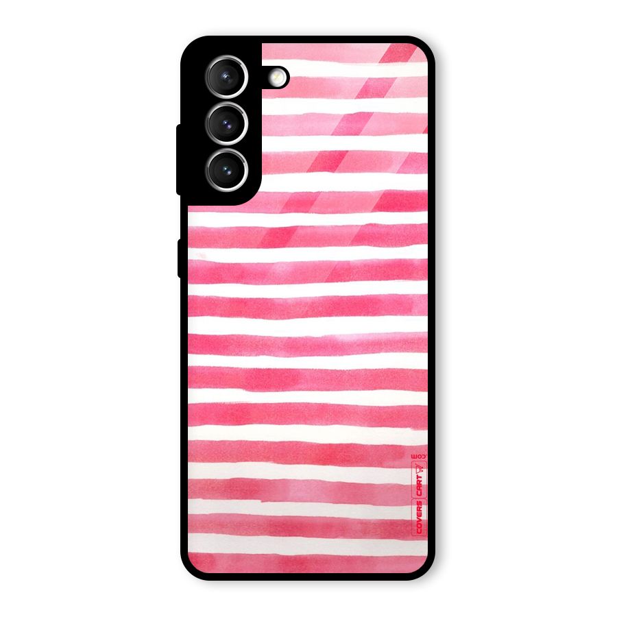 White And Pink Stripes Glass Back Case for Galaxy S21 5G