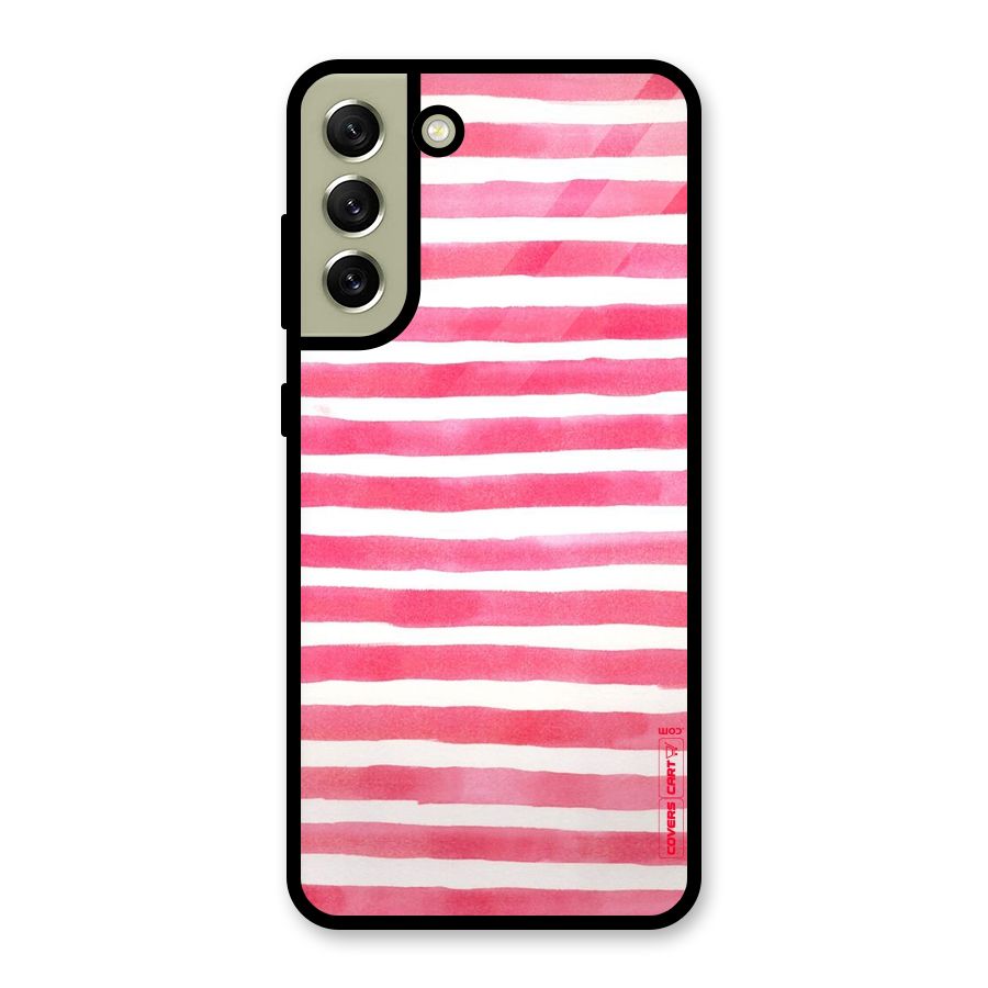 White And Pink Stripes Glass Back Case for Galaxy S21 FE 5G