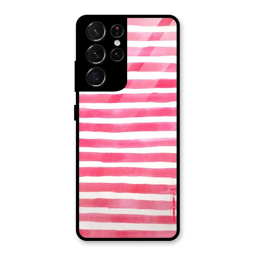 White And Pink Stripes Glass Back Case for Galaxy S21 Ultra 5G