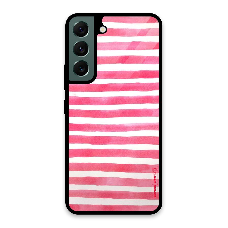 White And Pink Stripes Glass Back Case for Galaxy S22 5G