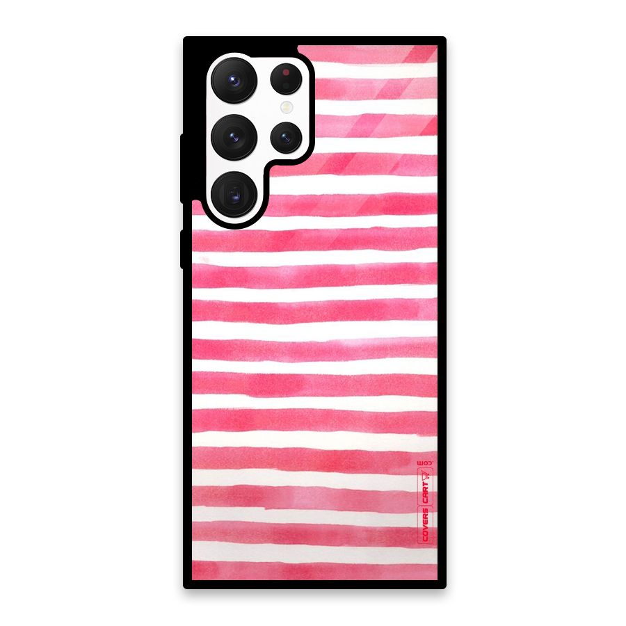 White And Pink Stripes Glass Back Case for Galaxy S22 Ultra 5G