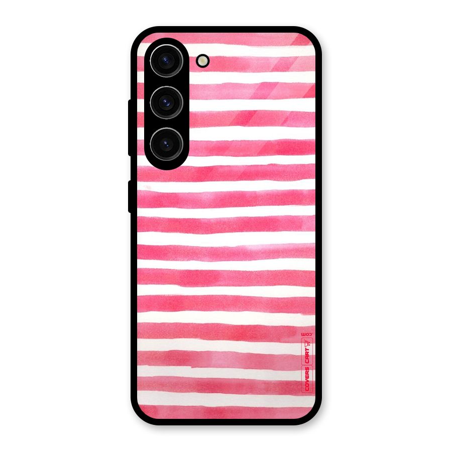 White And Pink Stripes Glass Back Case for Galaxy S23