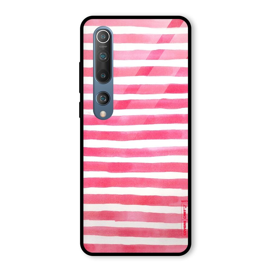 White And Pink Stripes Glass Back Case for Mi 10