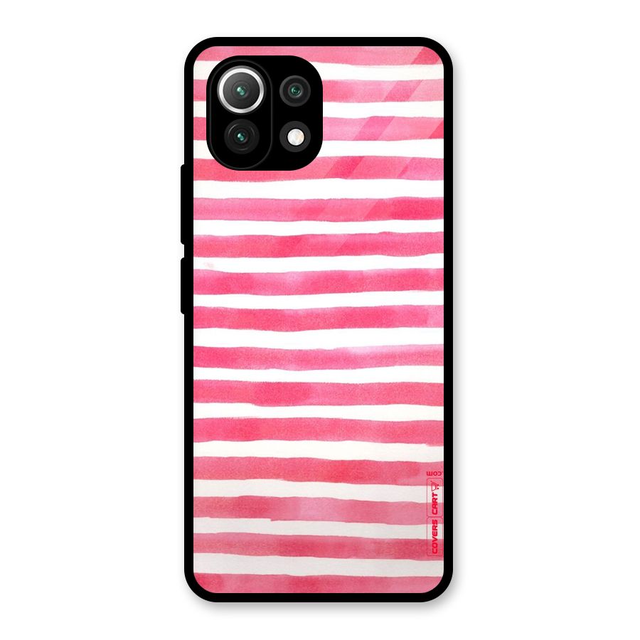 White And Pink Stripes Glass Back Case for Mi 11 Lite