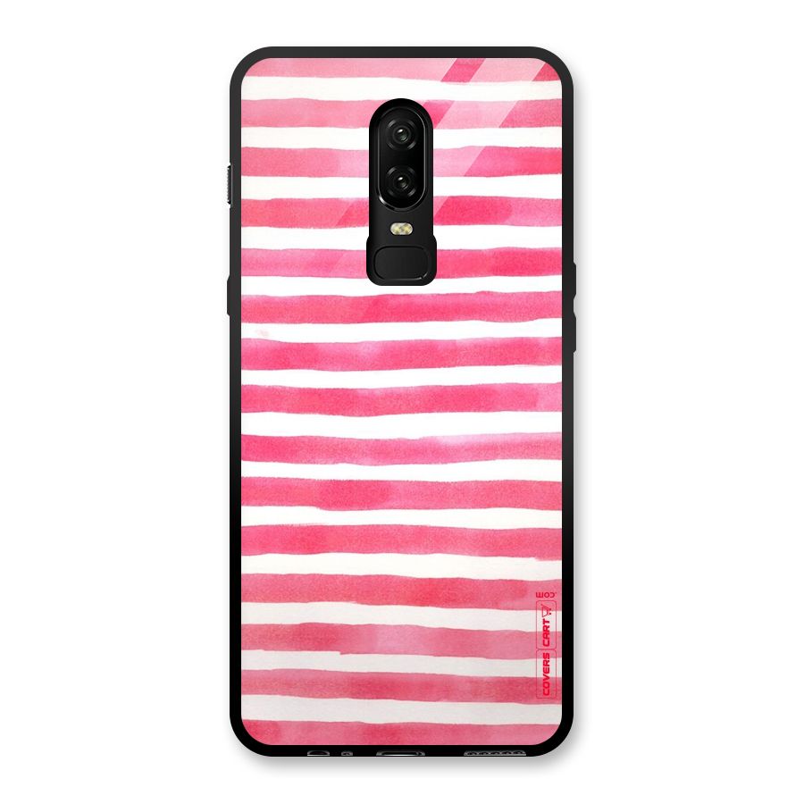 White And Pink Stripes Glass Back Case for OnePlus 6