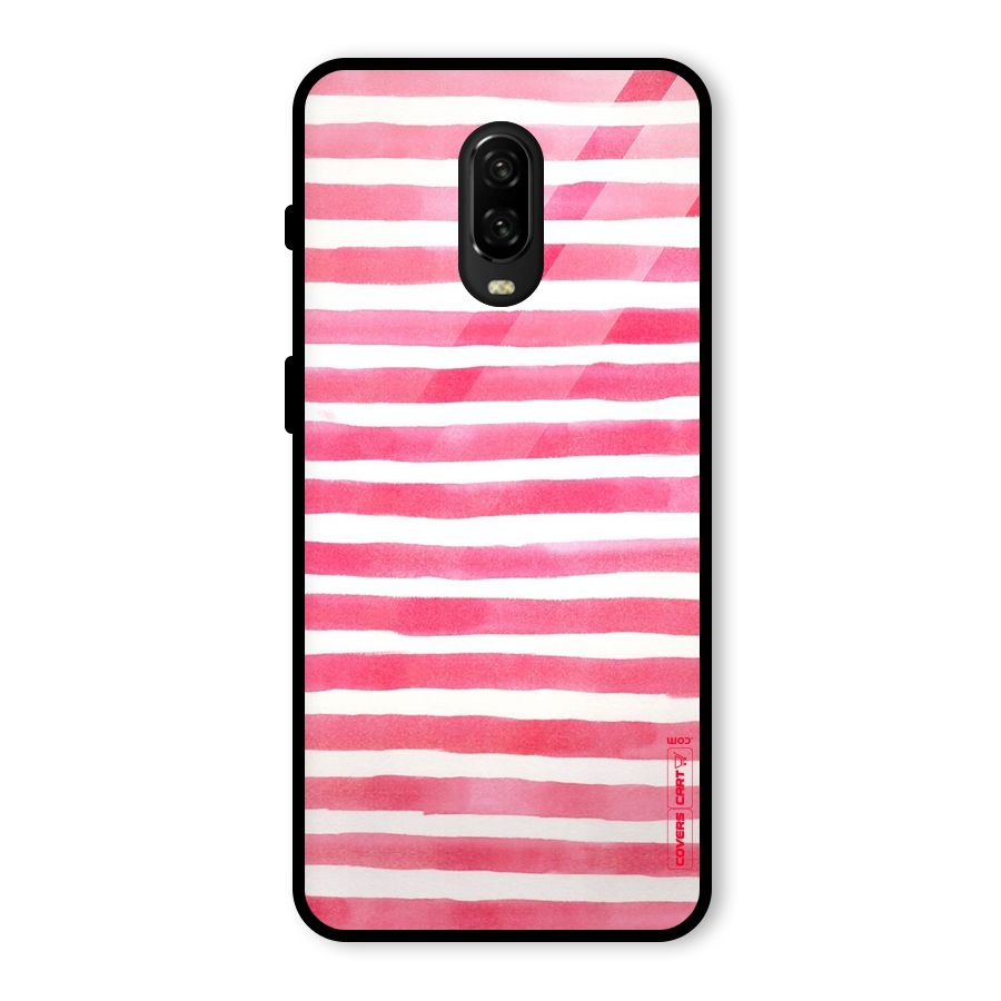 White And Pink Stripes Glass Back Case for OnePlus 6T