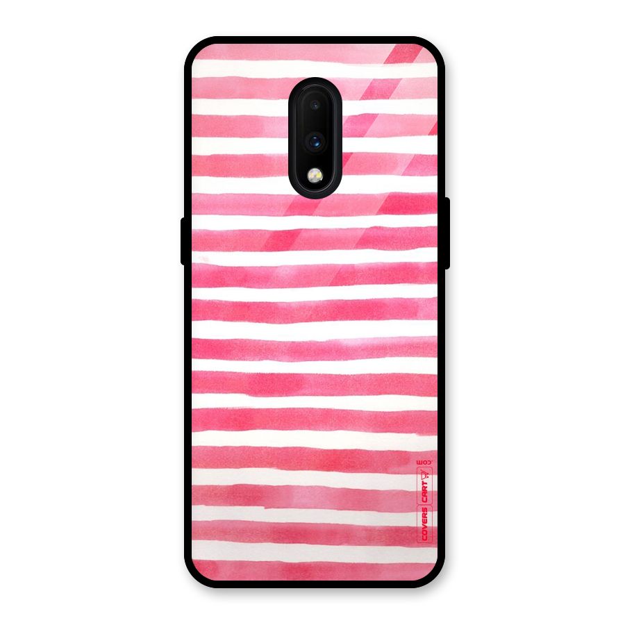 White And Pink Stripes Glass Back Case for OnePlus 7