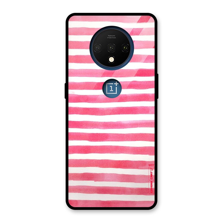 White And Pink Stripes Glass Back Case for OnePlus 7T