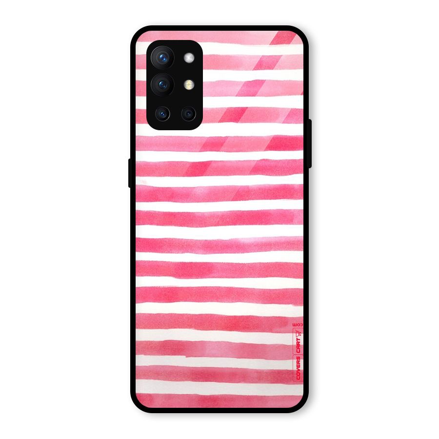 White And Pink Stripes Glass Back Case for OnePlus 9R