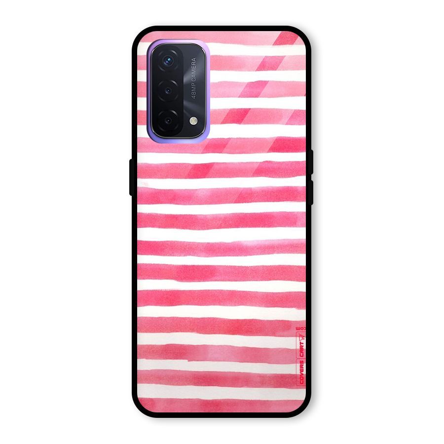 White And Pink Stripes Glass Back Case for Oppo A74 5G