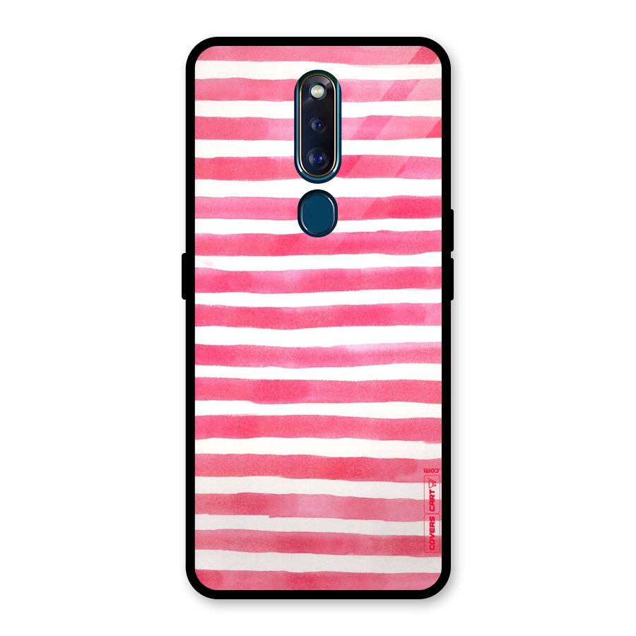 White And Pink Stripes Glass Back Case for Oppo F11 Pro