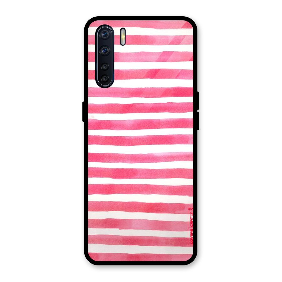 White And Pink Stripes Glass Back Case for Oppo F15