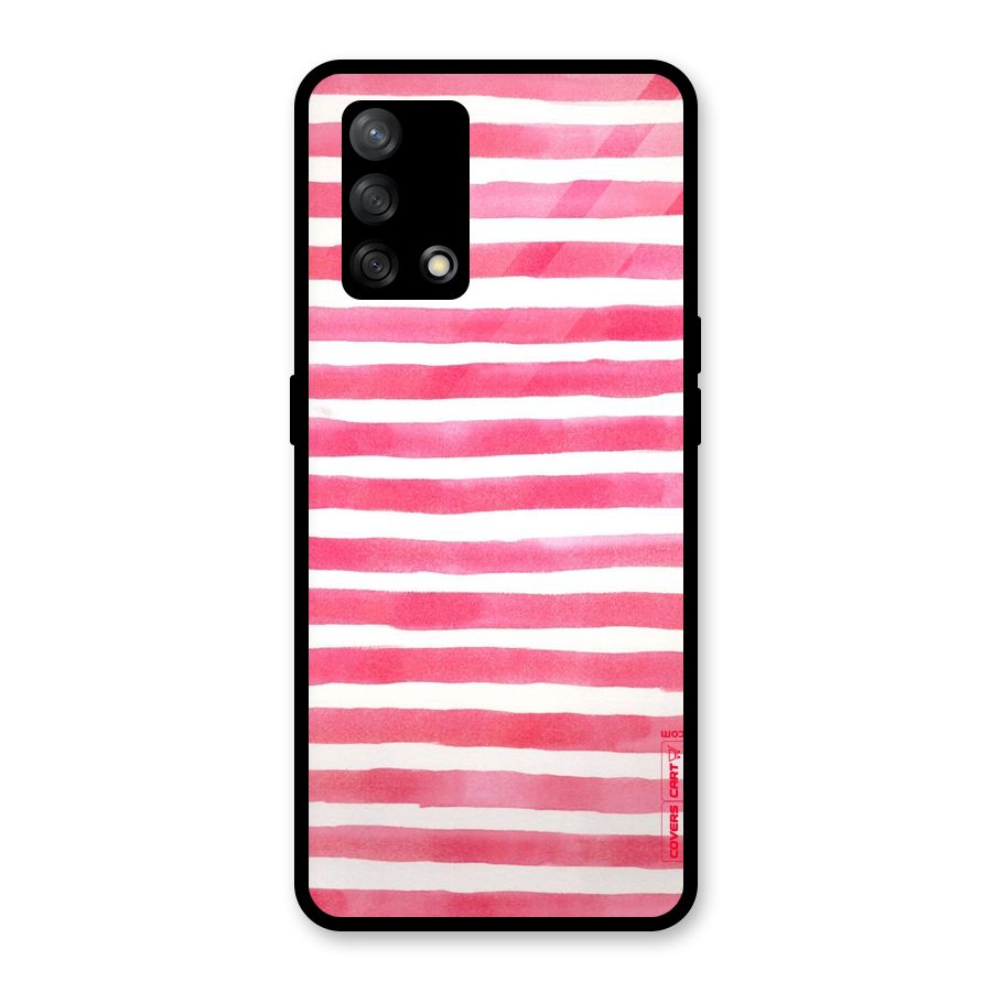 White And Pink Stripes Glass Back Case for Oppo F19