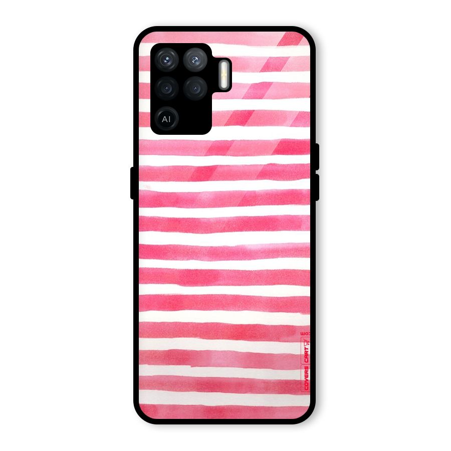 White And Pink Stripes Glass Back Case for Oppo F19 Pro