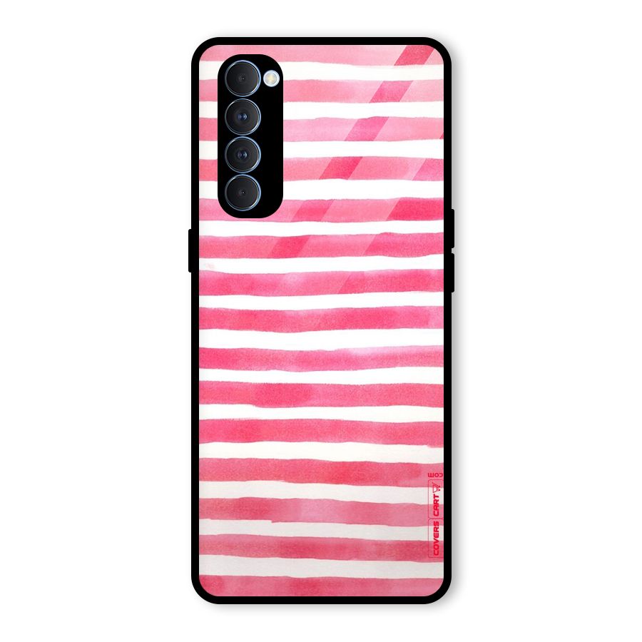 White And Pink Stripes Glass Back Case for Oppo Reno4 Pro