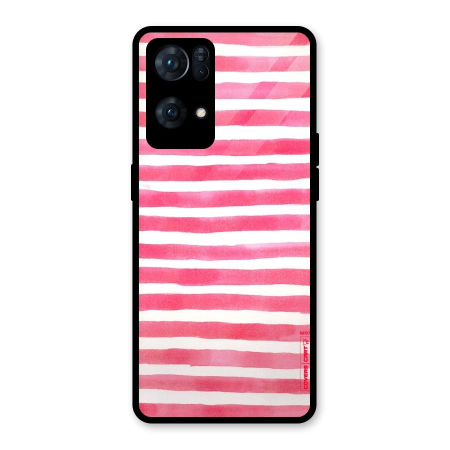 White And Pink Stripes Glass Back Case for Oppo Reno7 Pro 5G