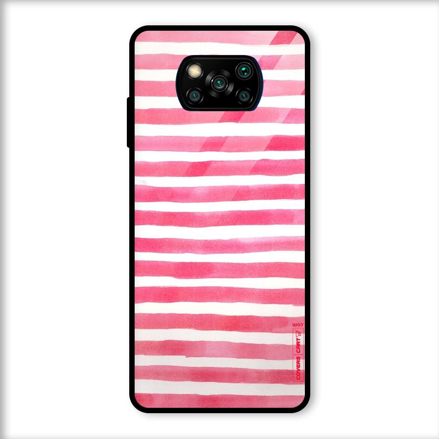White And Pink Stripes Glass Back Case for Poco X3