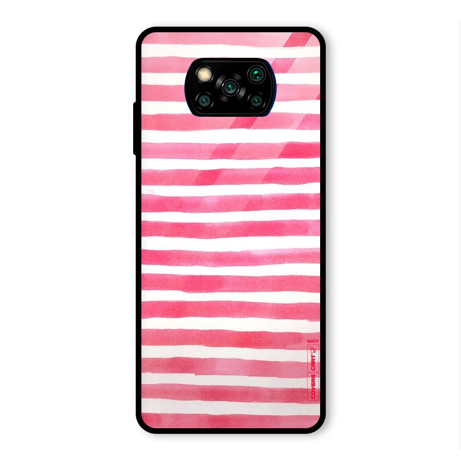 White And Pink Stripes Glass Back Case for Poco X3 Pro