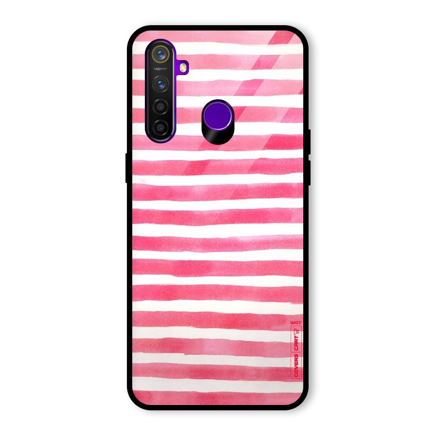 White And Pink Stripes Glass Back Case for Realme 5 Pro