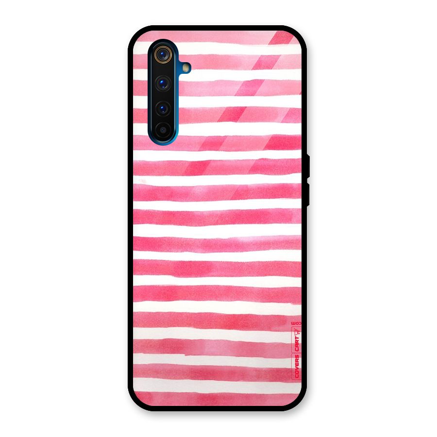 White And Pink Stripes Glass Back Case for Realme 6 Pro