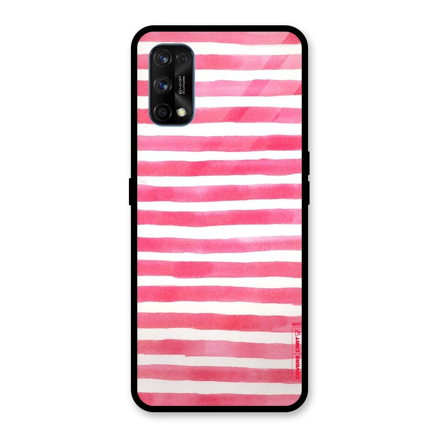 White And Pink Stripes Glass Back Case for Realme 7 Pro