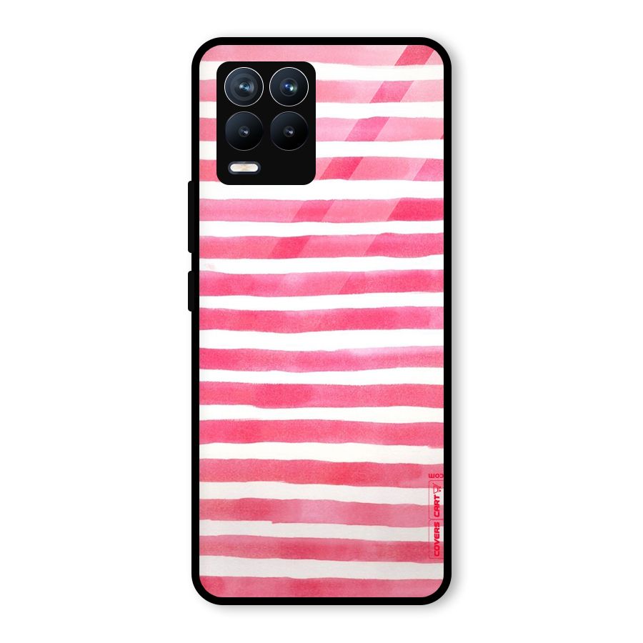 White And Pink Stripes Glass Back Case for Realme 8 Pro