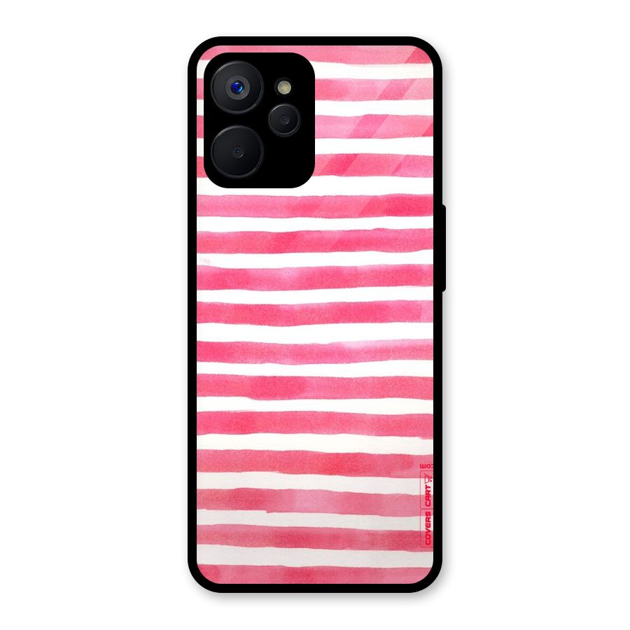 White And Pink Stripes Glass Back Case for Realme 9i 5G