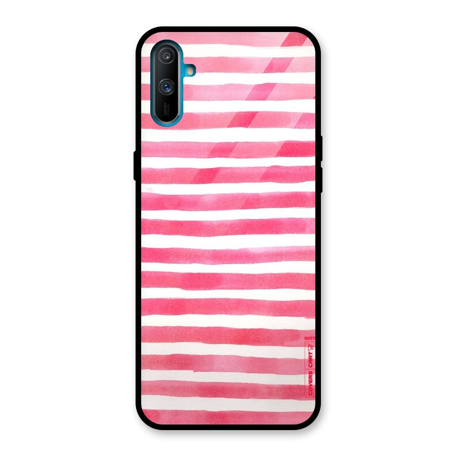 White And Pink Stripes Glass Back Case for Realme C3
