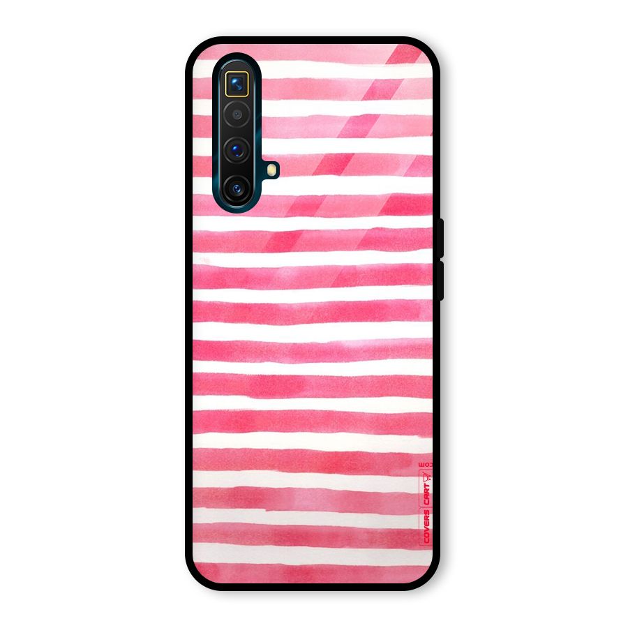 White And Pink Stripes Glass Back Case for Realme X3