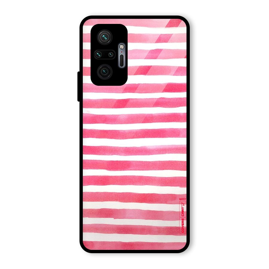 White And Pink Stripes Glass Back Case for Redmi Note 10 Pro