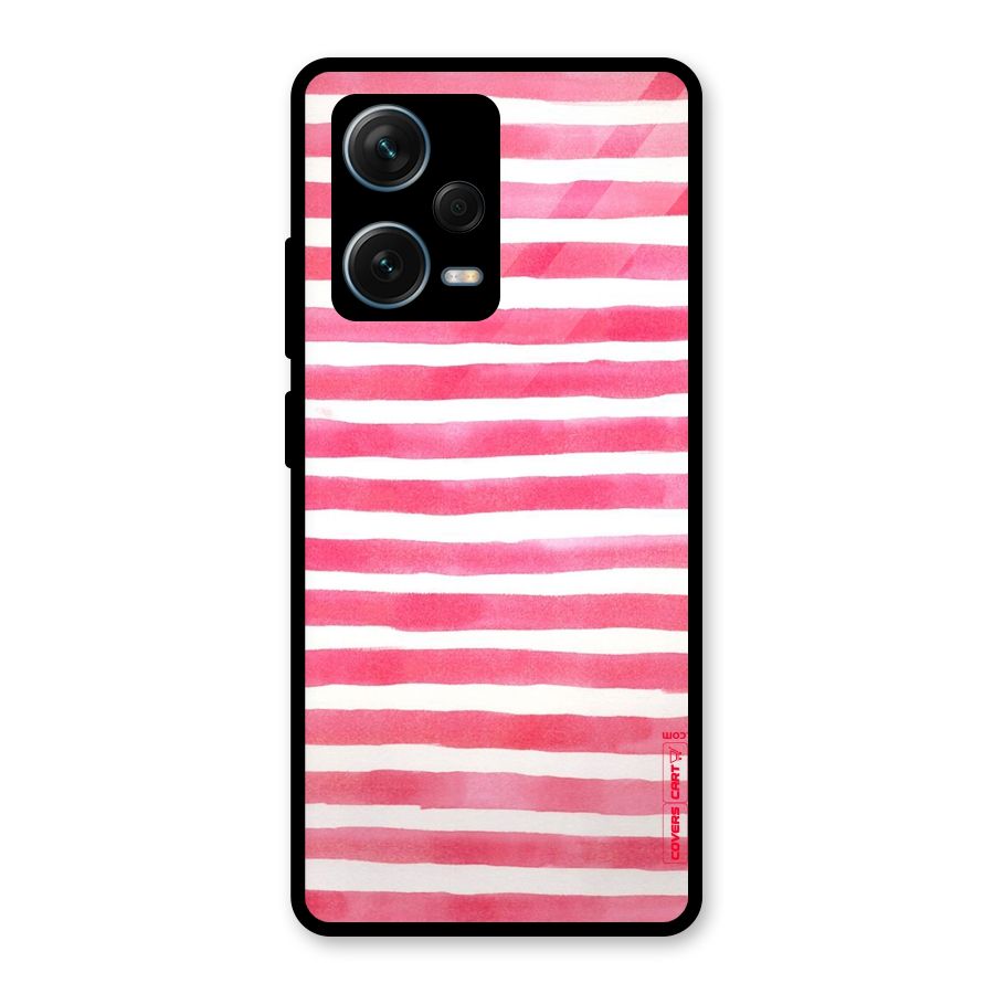 White And Pink Stripes Glass Back Case for Redmi Note 12 Pro Plus 5G