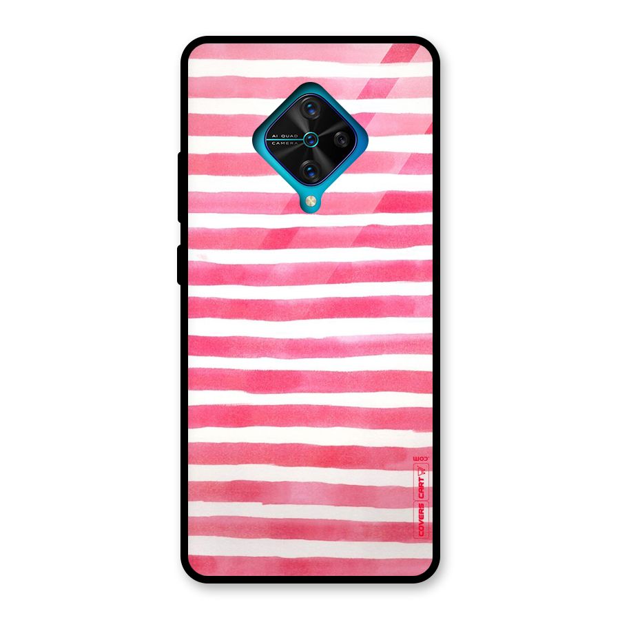 White And Pink Stripes Glass Back Case for Vivo S1 Pro