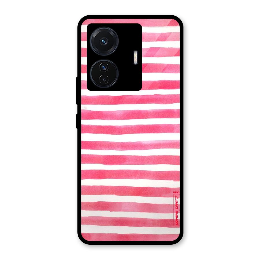 White And Pink Stripes Glass Back Case for Vivo T1 Pro