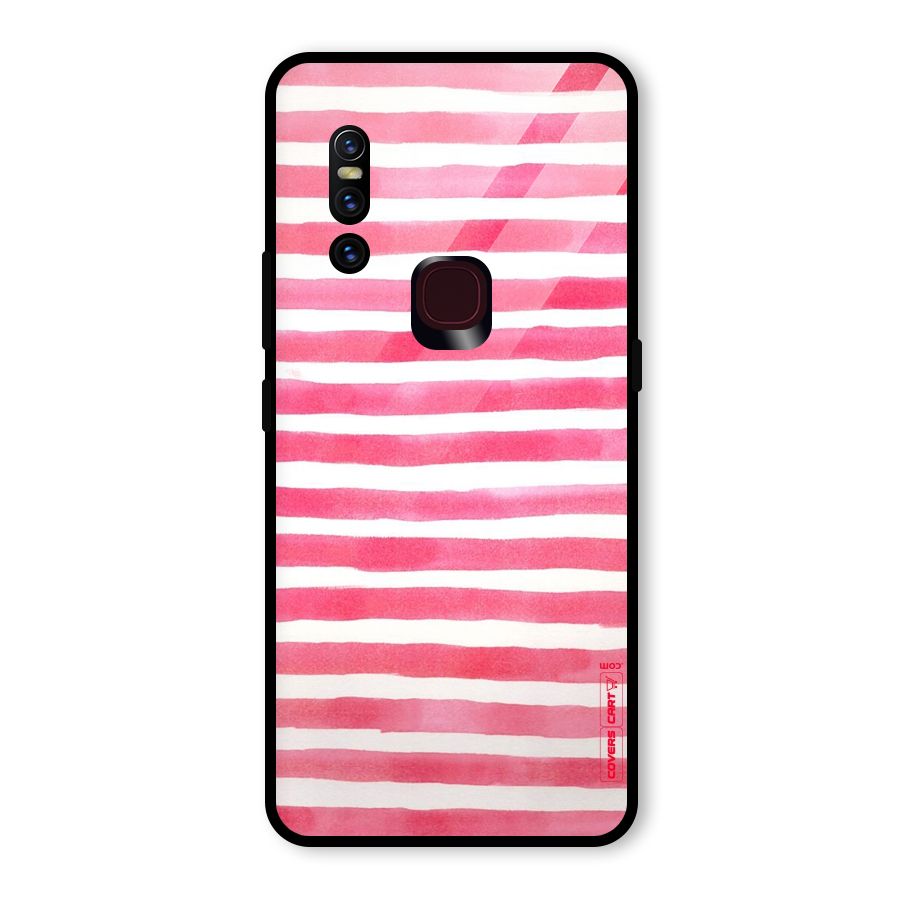 White And Pink Stripes Glass Back Case for Vivo V15