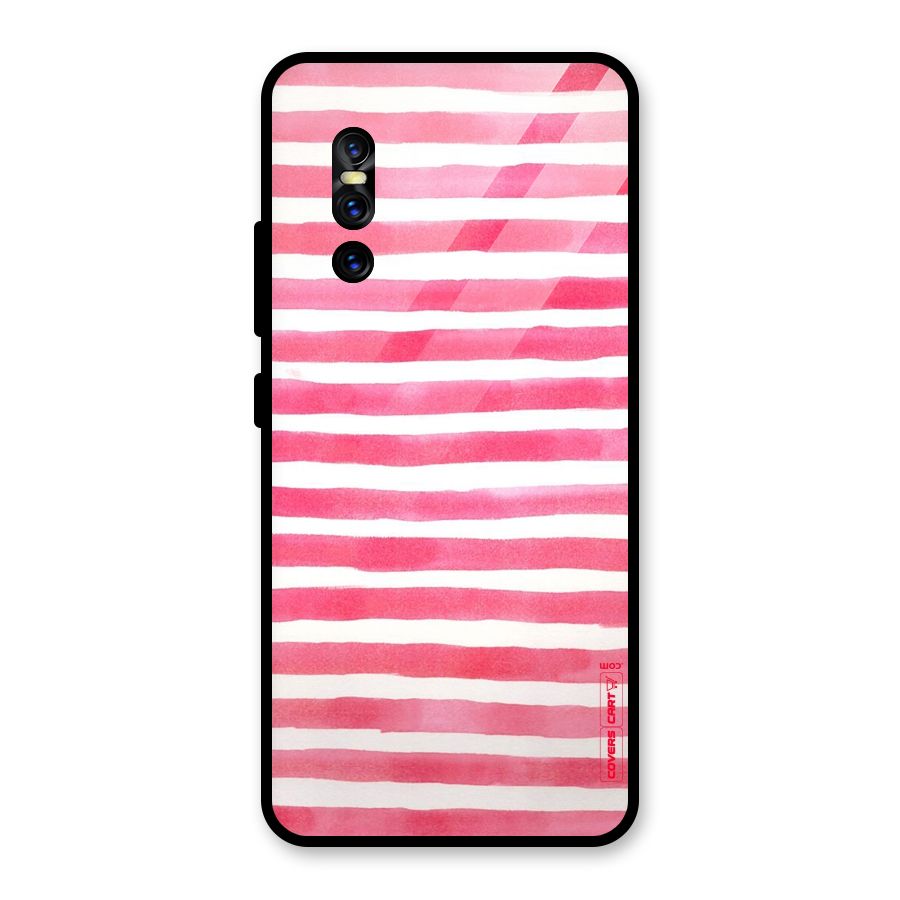 White And Pink Stripes Glass Back Case for Vivo V15 Pro