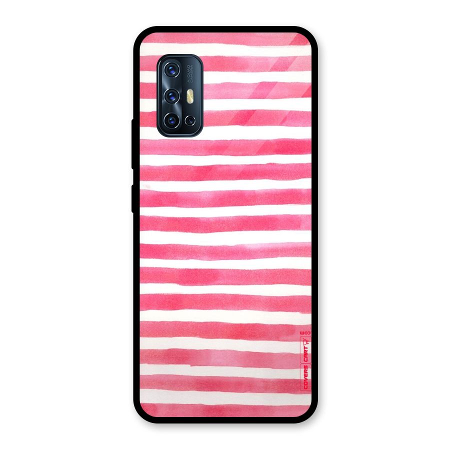 White And Pink Stripes Glass Back Case for Vivo V17