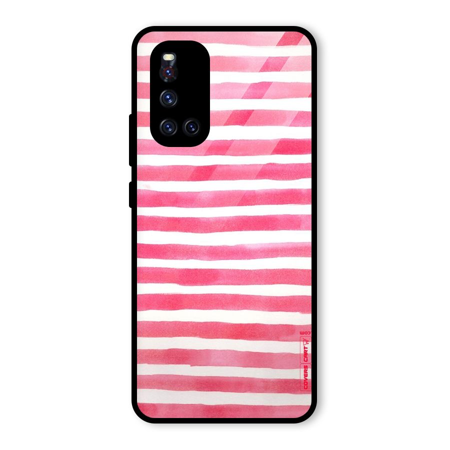 White And Pink Stripes Glass Back Case for Vivo V19