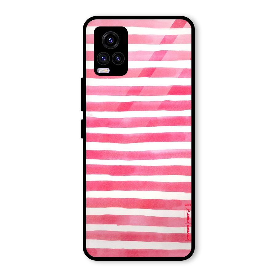 White And Pink Stripes Glass Back Case for Vivo V20