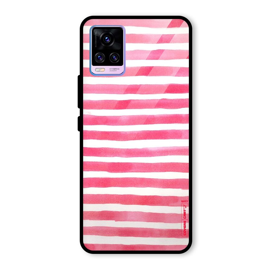 White And Pink Stripes Glass Back Case for Vivo V20 Pro