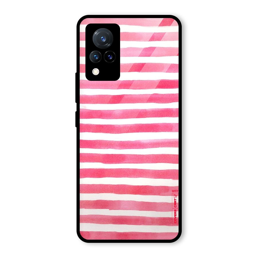 White And Pink Stripes Glass Back Case for Vivo V21 5G