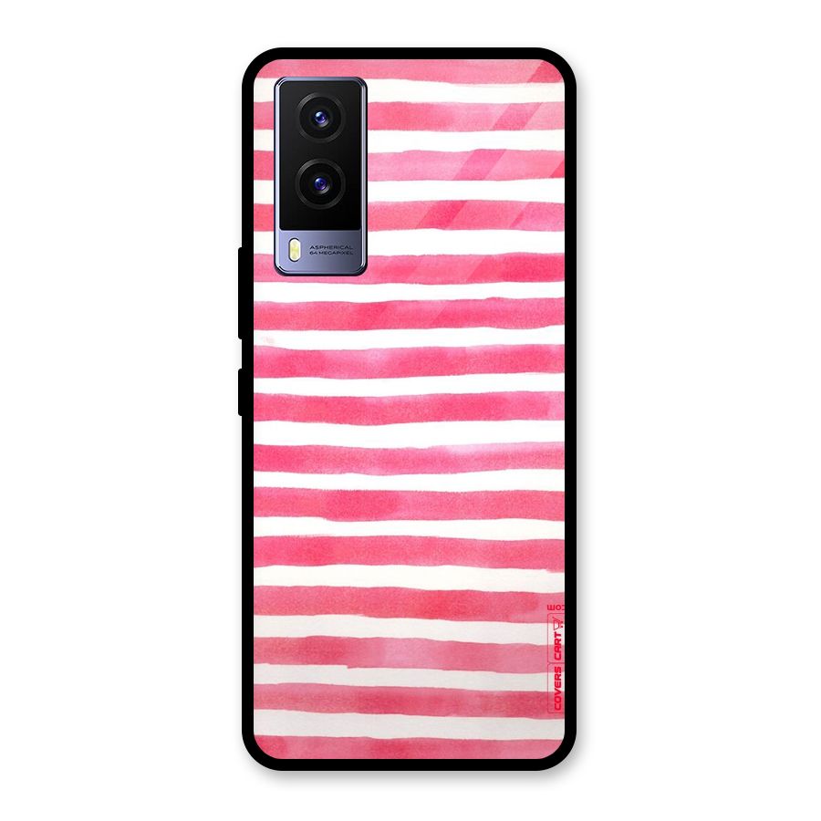 White And Pink Stripes Glass Back Case for Vivo V21e 5G