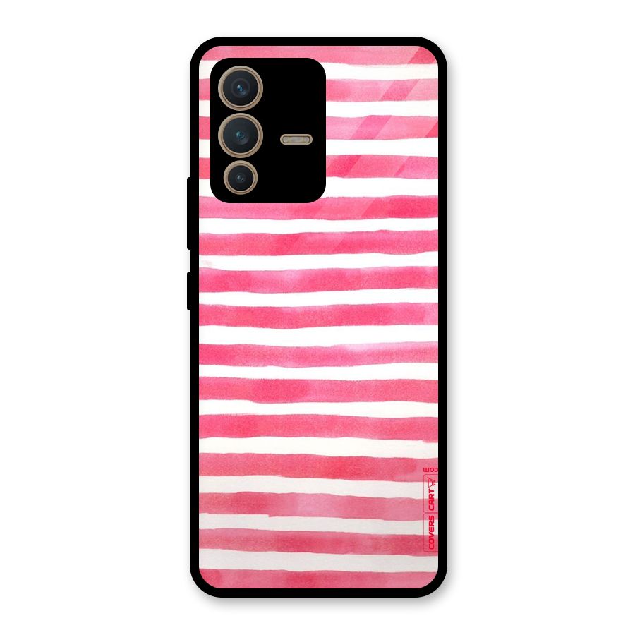 White And Pink Stripes Glass Back Case for Vivo V23 5G