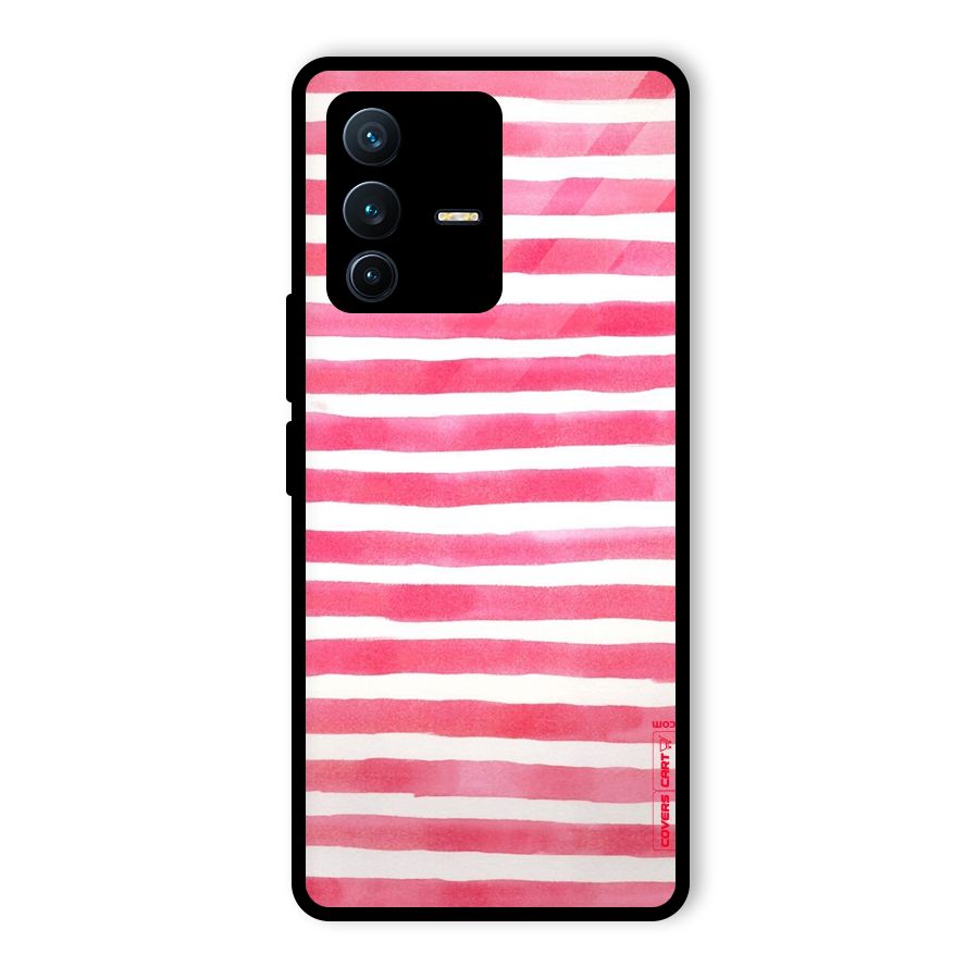 White And Pink Stripes Glass Back Case for Vivo V23 Pro