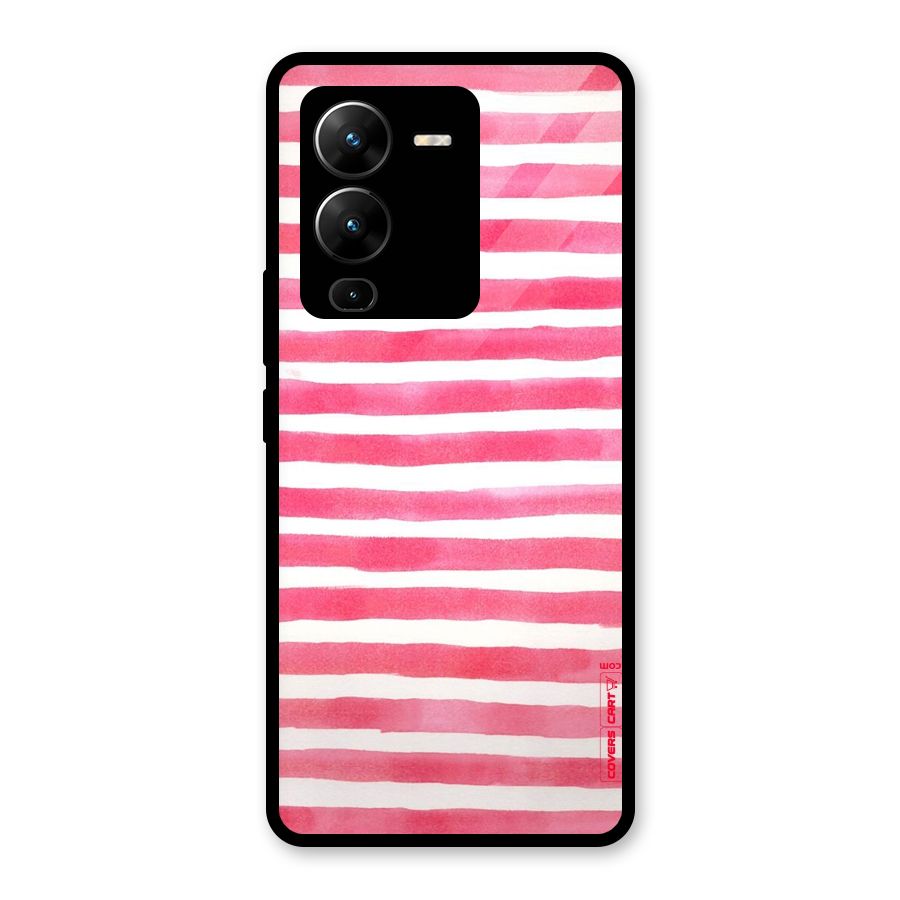 White And Pink Stripes Glass Back Case for Vivo V25 Pro