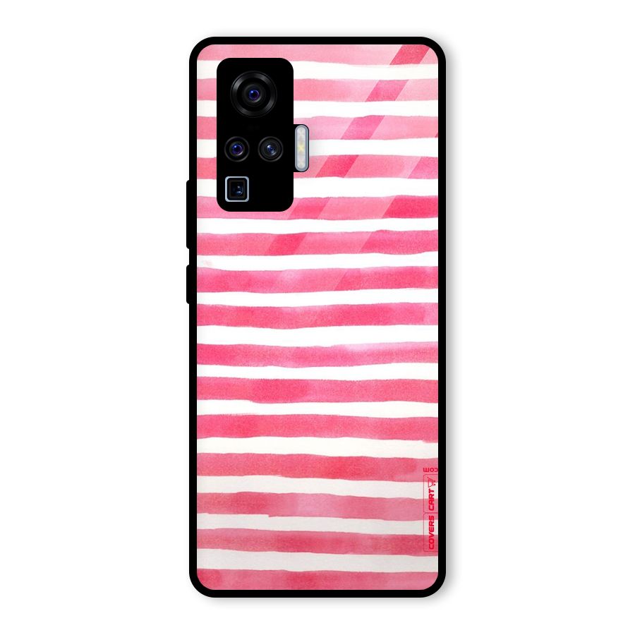 White And Pink Stripes Glass Back Case for Vivo X50 Pro