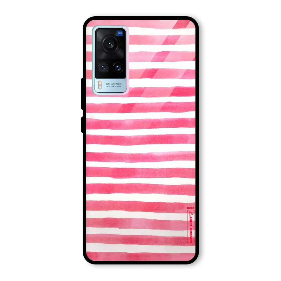 White And Pink Stripes Glass Back Case for Vivo X60